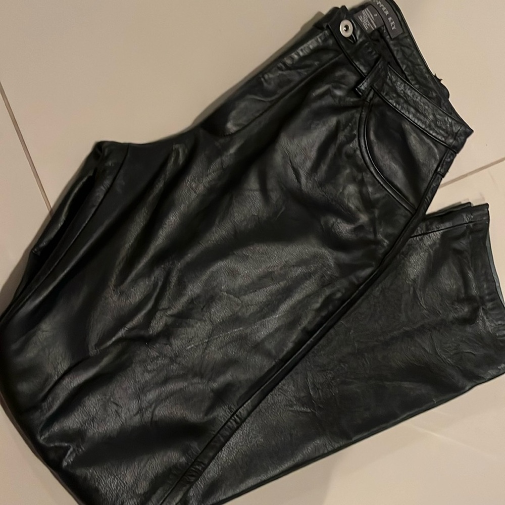 Black Copper Key Leather Pants